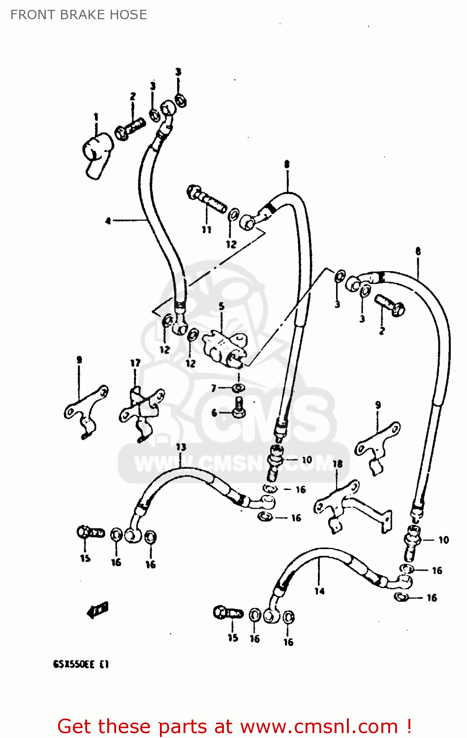 FRONT BRAKE HOSE GSX550E 1983 (D) (E01 02 04 06 15 16 17 18 21 22 24 25 26 34 39)