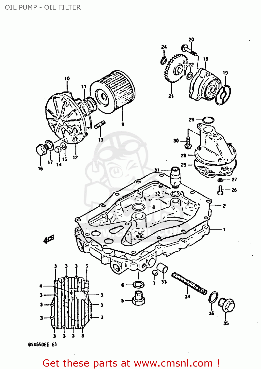 OIL PUMP - OIL FILTER GSX550E 1983 (D) (E01 02 04 06 15 16 17 18 21 22 24 25 26 34 39)