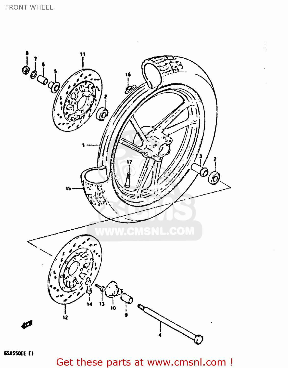 FRONT WHEEL GSX550E 1984 (E) (E01 E06 E16 E17 E18 E21 E24 E25 E26 E34 E39)