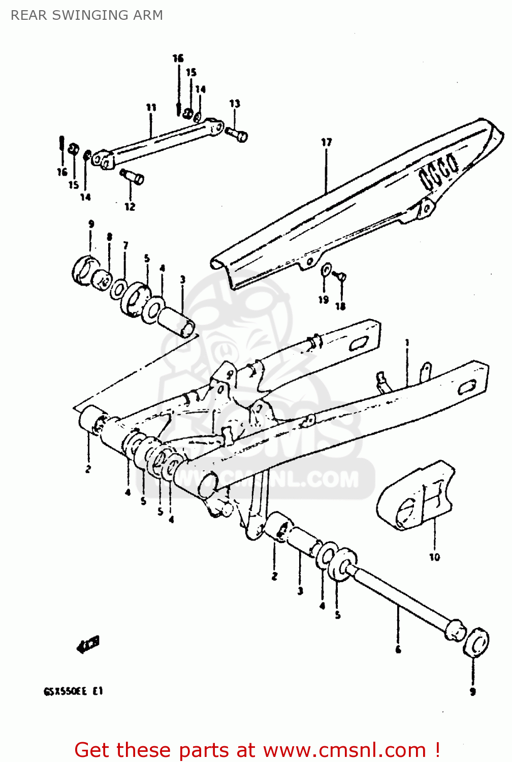 REAR SWINGING ARM GSX550E 1984 (E) (E01 E06 E16 E17 E18 E21 E24 E25 E26 E34 E39)
