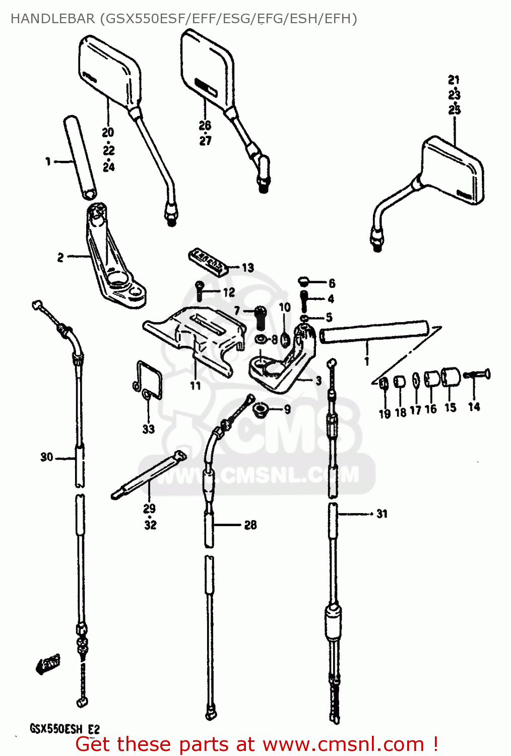 HANDLEBAR (GSX550ESF/EFF/ESG/EFG/ESH/EFH) GSX550E 1985 (F) (E01 E02 E21 E22 E24 E34)