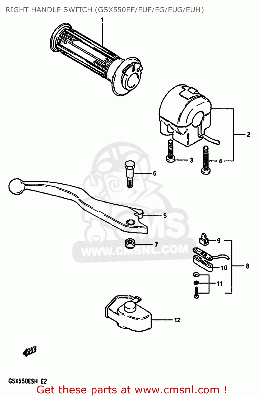 RIGHT HANDLE SWITCH (GSX550EF/EUF/EG/EUG/EUH) GSX550E 1985 (F) (E01 E02 E21 E22 E24 E34)