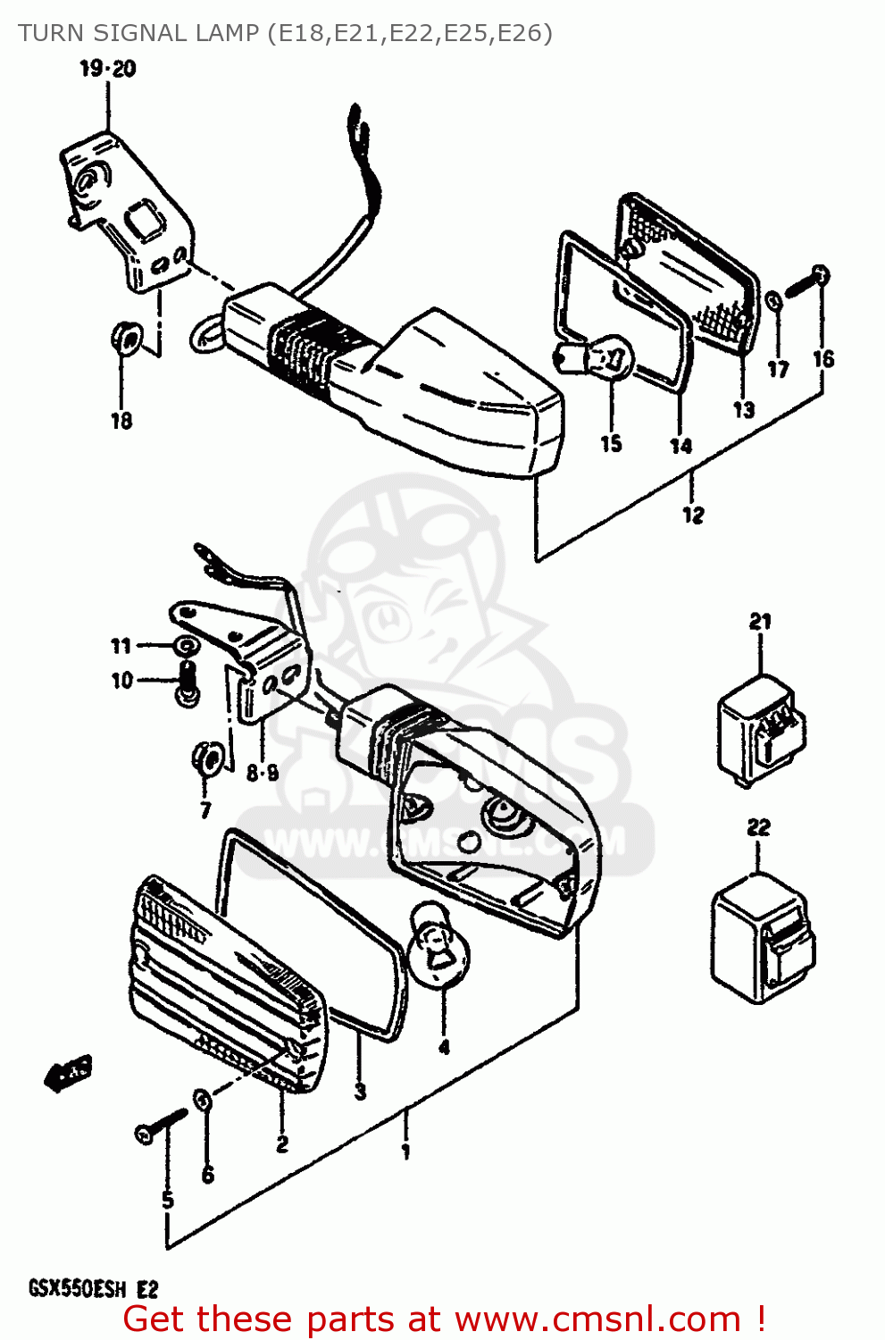 TURN SIGNAL LAMP (E18,E21,E22,E25,E26) GSX550E 1986 (G) GENERAL EXPORT GERMANY (E01 E22)