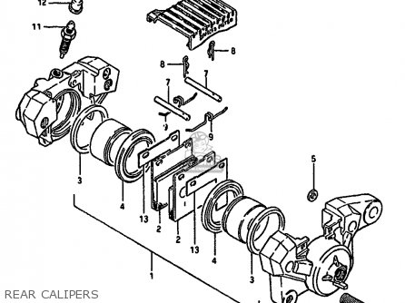 REAR CALIPERS - GSX550E 1986 (G) GENERAL EXPORT GERMANY (E01 E22)