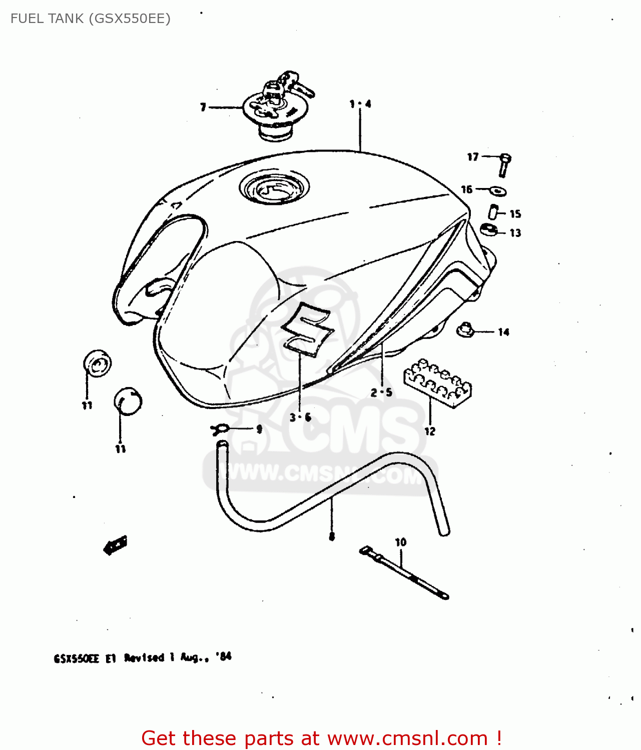 FUEL TANK (GSX550EE) GSX550EF 1984 (E) (E01 E02 E04 E16 E17 E18 21 22 24 25 26 34 39)