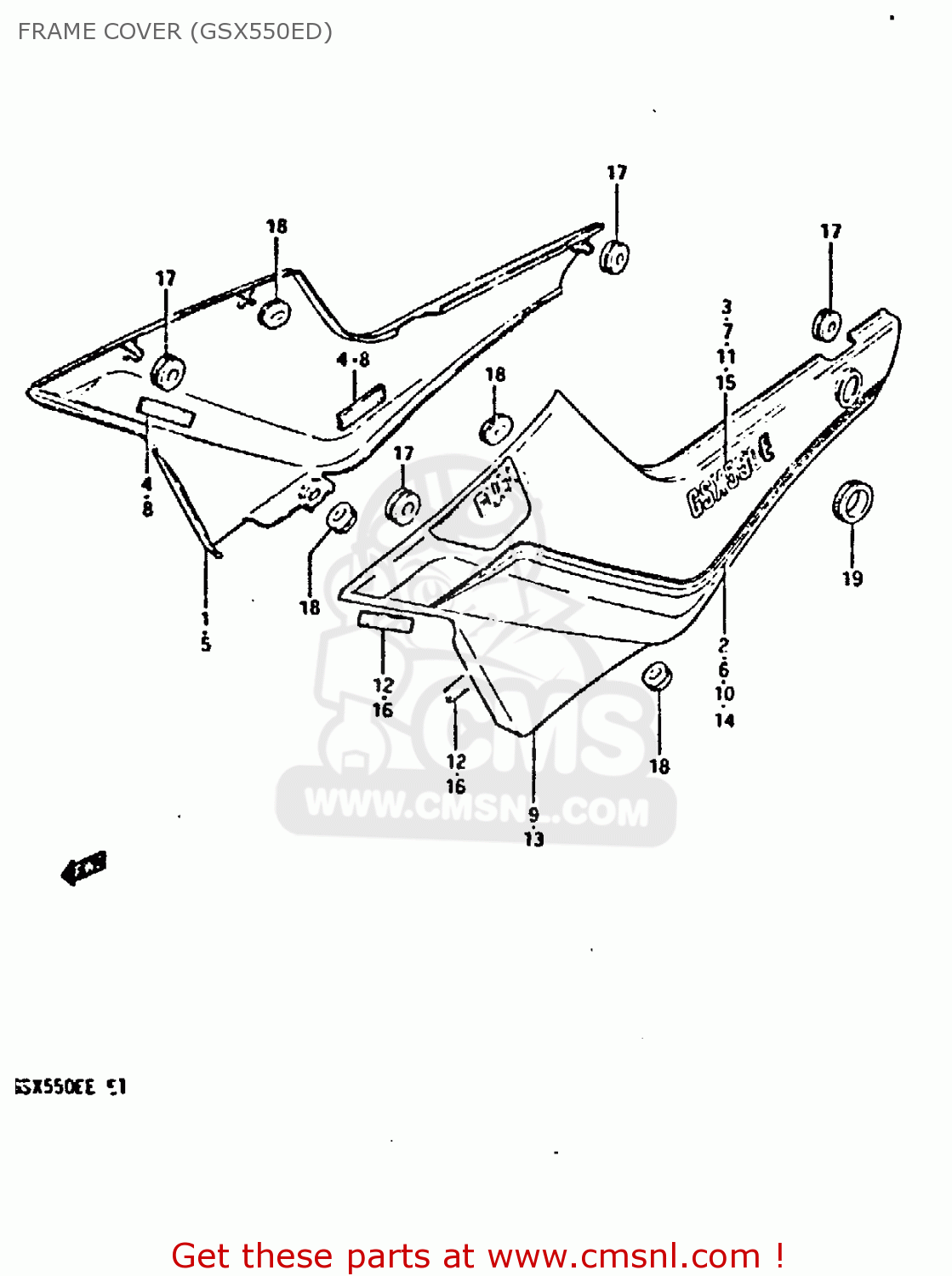 FRAME COVER (GSX550ED) GSX550EF 1984 (E) (E01 E02 E04 E16 E17 E18 21 22 24 25 26 34 39)
