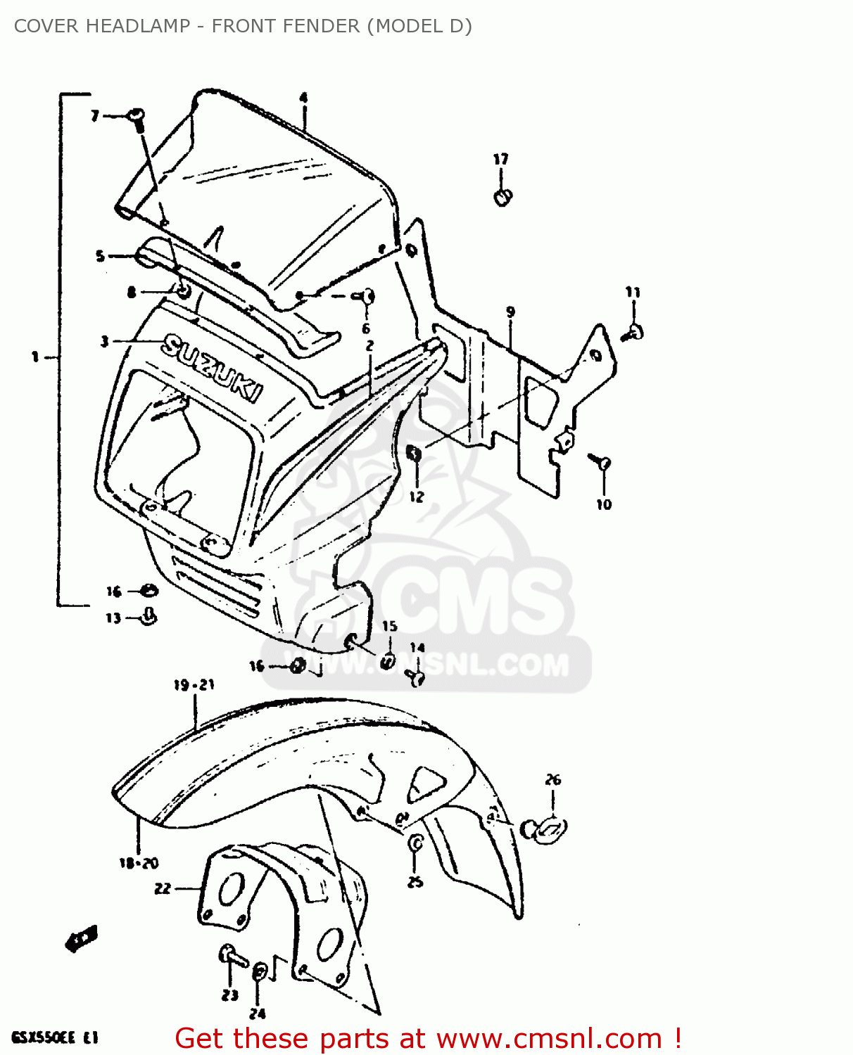 COVER HEADLAMP - FRONT FENDER (MODEL D) GSX550EF 1984 (E) (E01 E02 E04 E16 E17 E18 21 22 24 25 26 34 39)