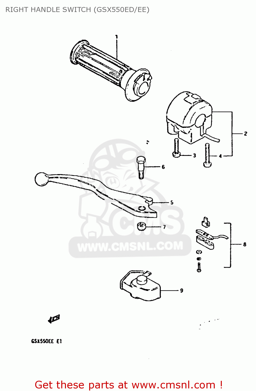 RIGHT HANDLE SWITCH (GSX550ED/EE) GSX550EF 1984 (E) (E01 E02 E04 E16 E17 E18 21 22 24 25 26 34 39)