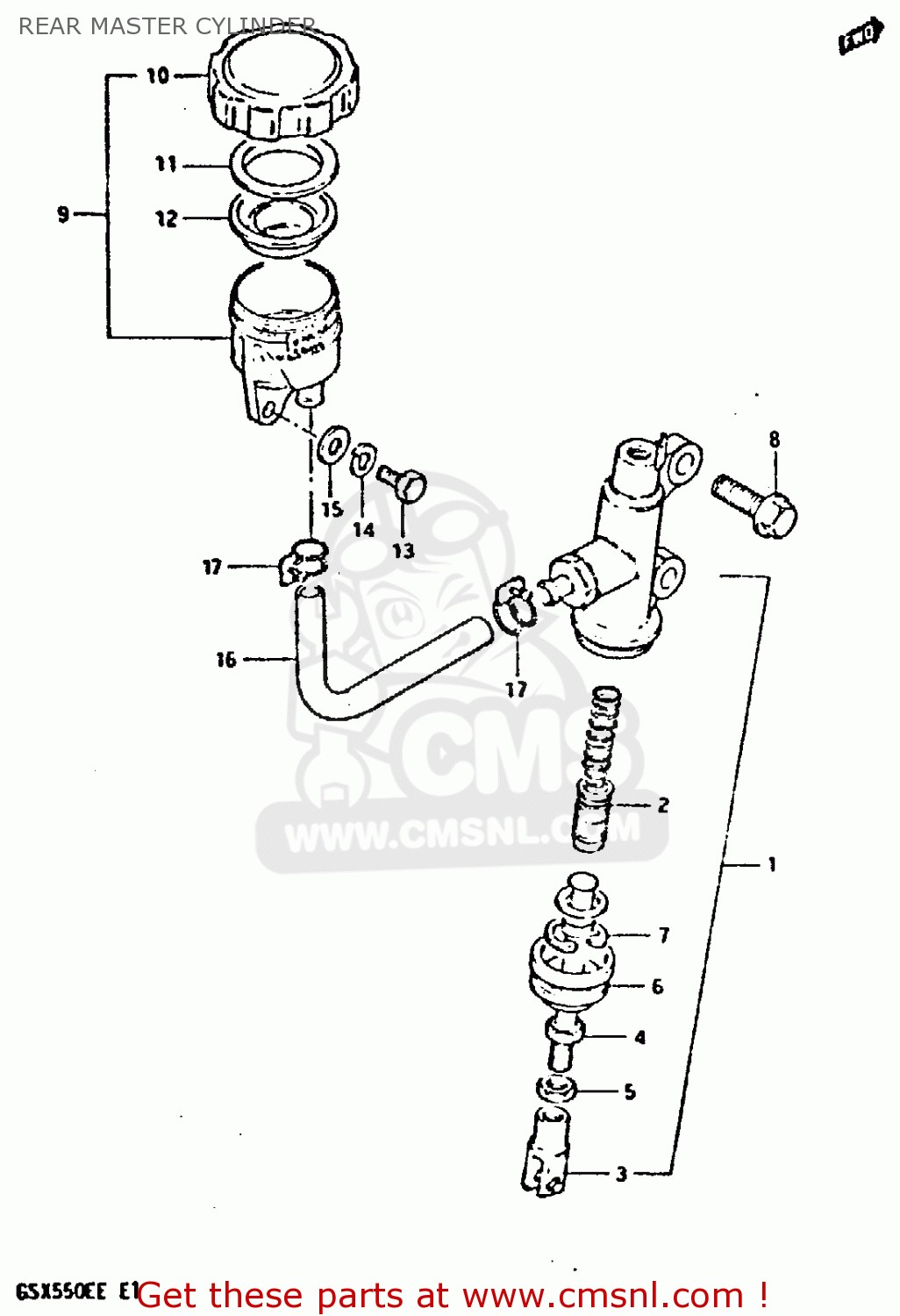 REAR MASTER CYLINDER GSX550EF 1984 (E) (E01 E02 E04 E16 E17 E18 21 22 24 25 26 34 39)