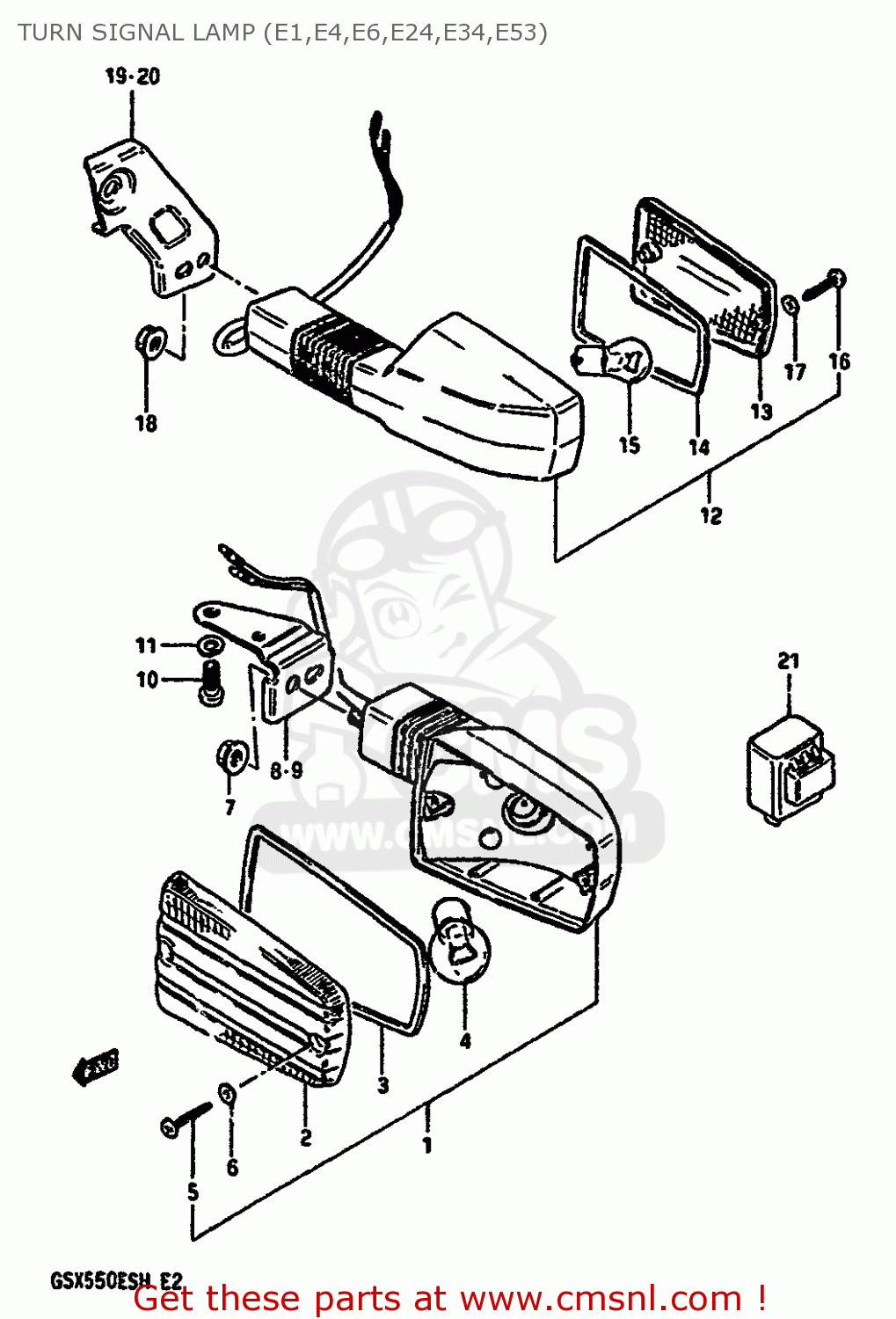 TURN SIGNAL LAMP (E1,E4,E6,E24,E34,E53) GSX550EF 1985 (F) (E01 E02 E04 E06 E17 E18 E21 E22 E24 E25 E34)