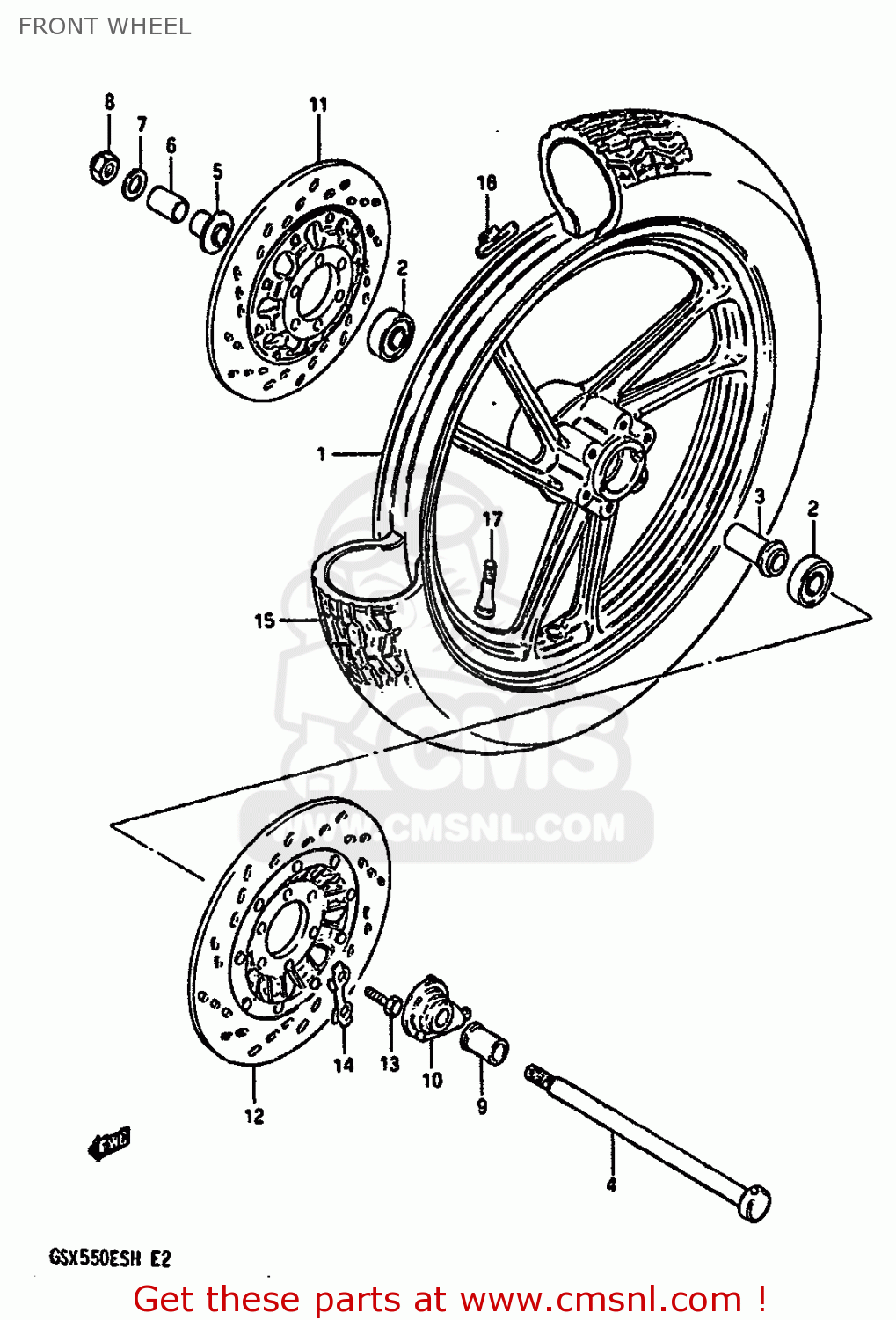 FRONT WHEEL GSX550EF 1985 (F) (E01 E02 E04 E06 E17 E18 E21 E22 E24 E25 E34)