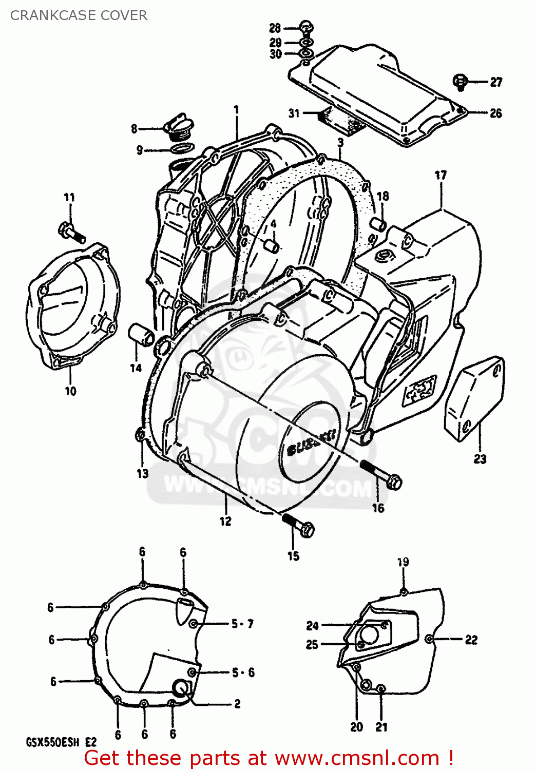CRANKCASE COVER GSX550EF 1985 (F) (E01 E02 E04 E06 E17 E18 E21 E22 E24 E25 E34)