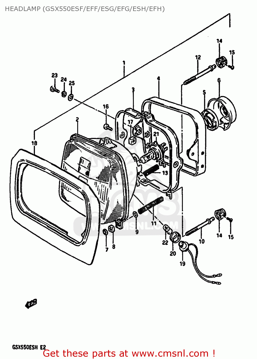 HEADLAMP (GSX550ESF/EFF/ESG/EFG/ESH/EFH) GSX550EF 1986 (G) (E01 E02 E04 E06 E17 E18 E21 E22 E24 E25 E34)