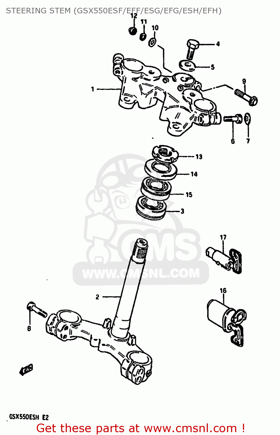 STEERING STEM (GSX550ESF/EFF/ESG/EFG/ESH/EFH) GSX550EF 1986 (G) (E01 E02 E04 E06 E17 E18 E21 E22 E24 E25 E34)