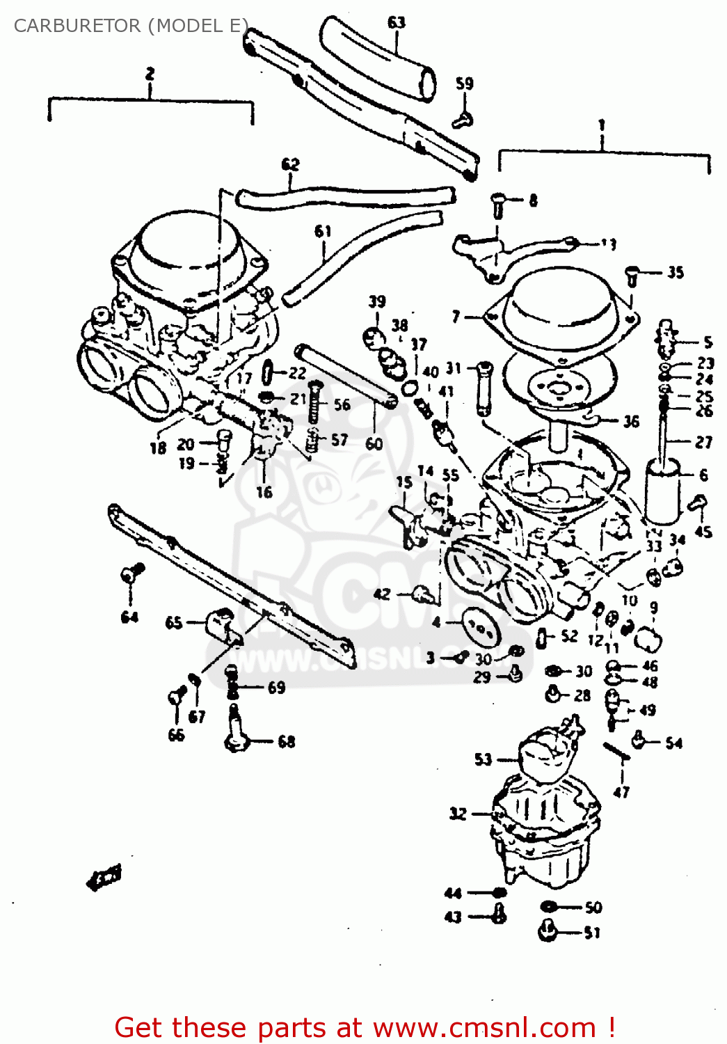 CARBURETOR (MODEL E) GSX550ES 1983 (D) (E01 02 04 06 15 16 17 18 21 22 24 25 26 34 39