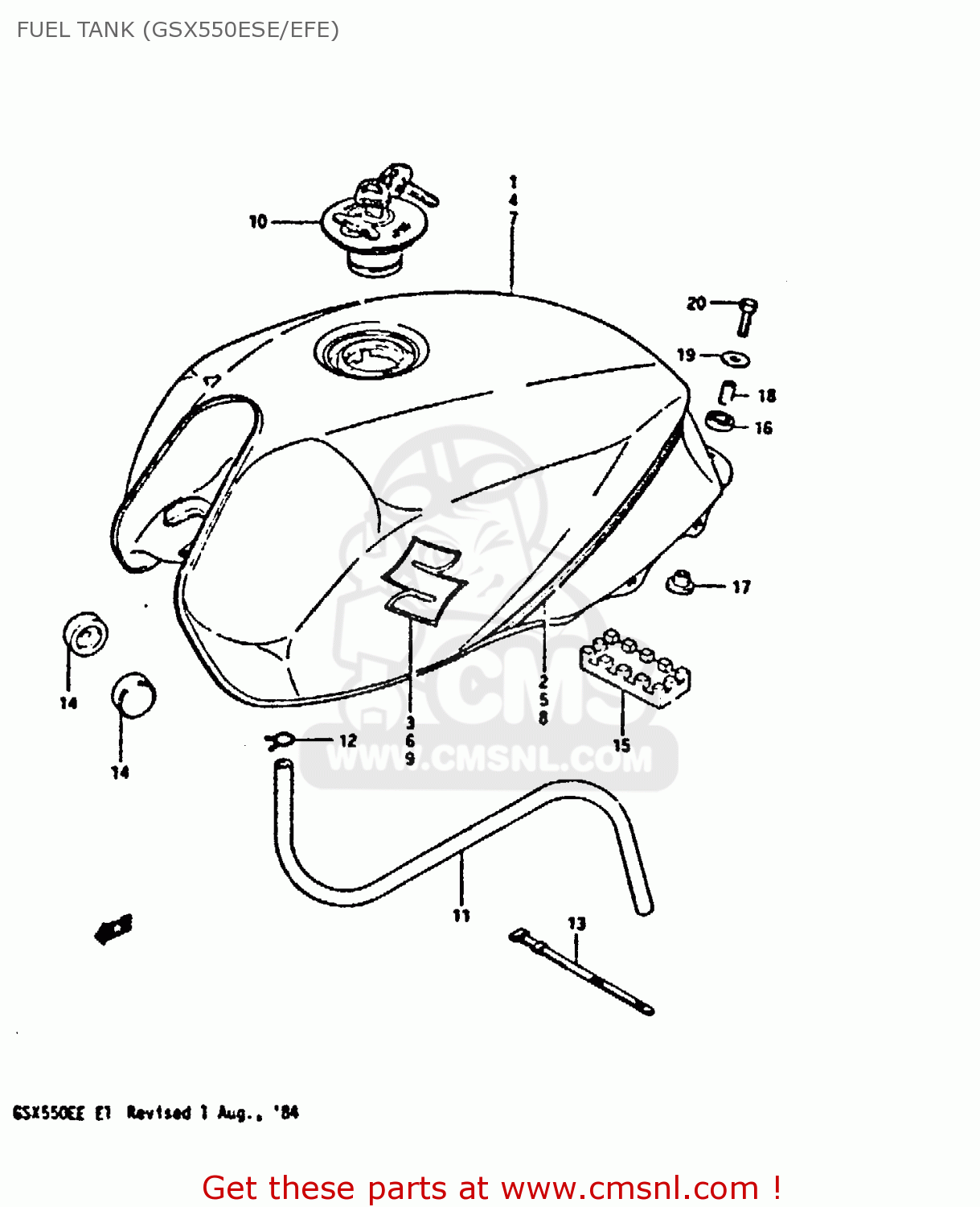 FUEL TANK (GSX550ESE/EFE) GSX550ES 1983 (D) (E01 02 04 06 15 16 17 18 21 22 24 25 26 34 39