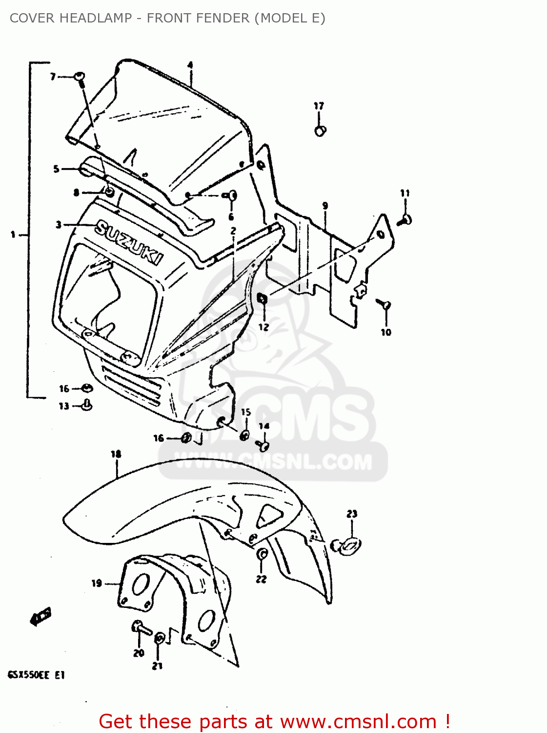 COVER HEADLAMP - FRONT FENDER (MODEL E) GSX550ES 1983 (D) (E01 02 04 06 15 16 17 18 21 22 24 25 26 34 39