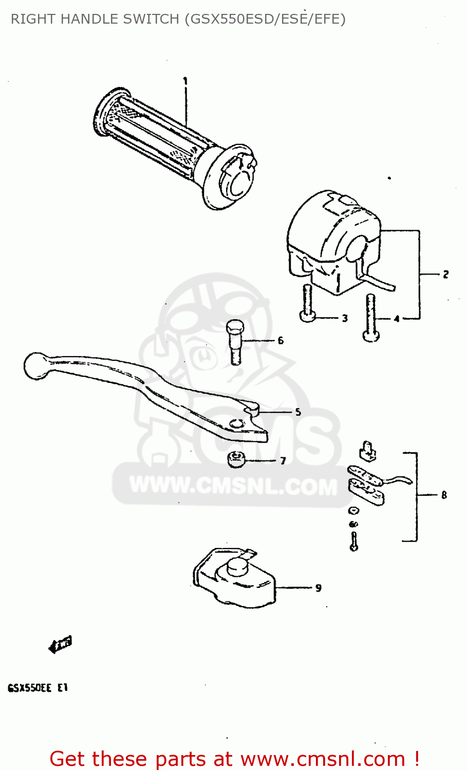 RIGHT HANDLE SWITCH (GSX550ESD/ESE/EFE) GSX550ES 1983 (D) (E01 02 04 06 15 16 17 18 21 22 24 25 26 34 39
