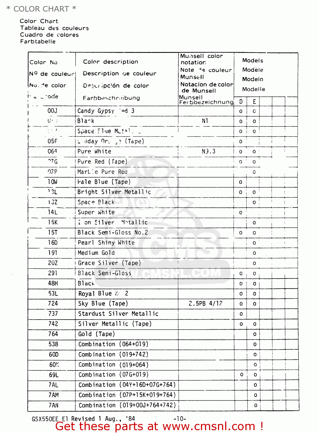 * COLOR CHART * GSX550ES 1984 (E)