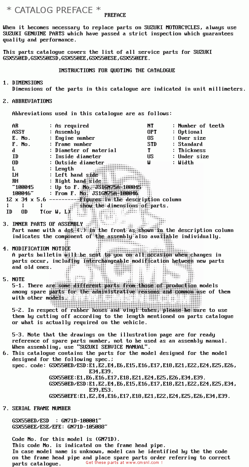 * CATALOG PREFACE * GSX550ES 1984 (E)