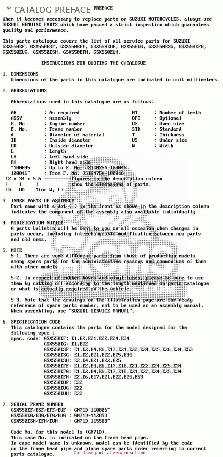 * CATALOG PREFACE * GSX550EU 1986 (G) GERMANY (E22)