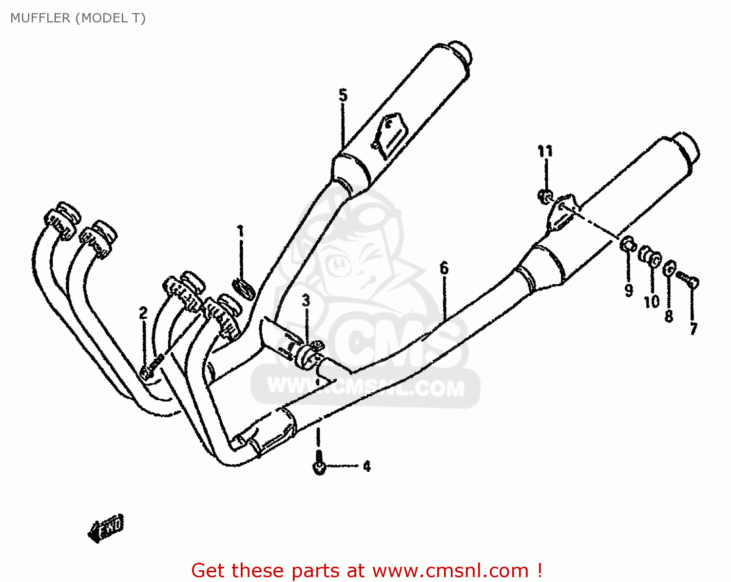 MUFFLER (MODEL T) GSX600F 1988 (J) (E04 E18 E22 E34 E75 E77)
