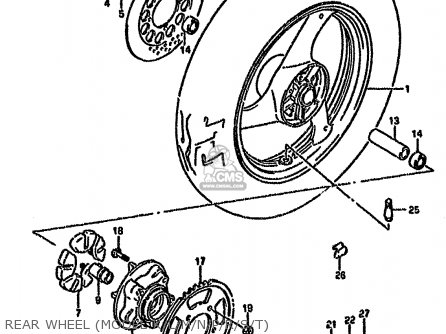 REAR WHEEL (MODEL K/L/M/N/P/R/S/T) - GSX600F 1990 (L) (E01 E02 E04 E15 16 17 18 21 22 24 25 34 39 53)
