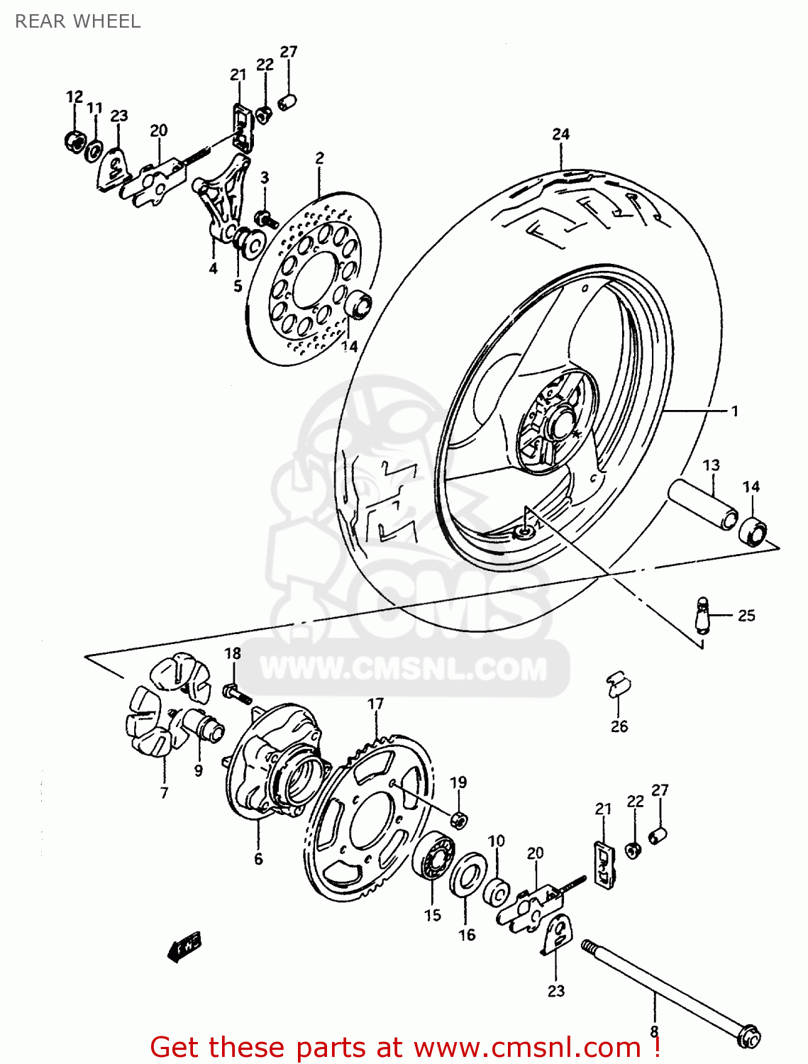 REAR WHEEL GSX600F 1997 (V) (E02 E17 E22 E25 E34)