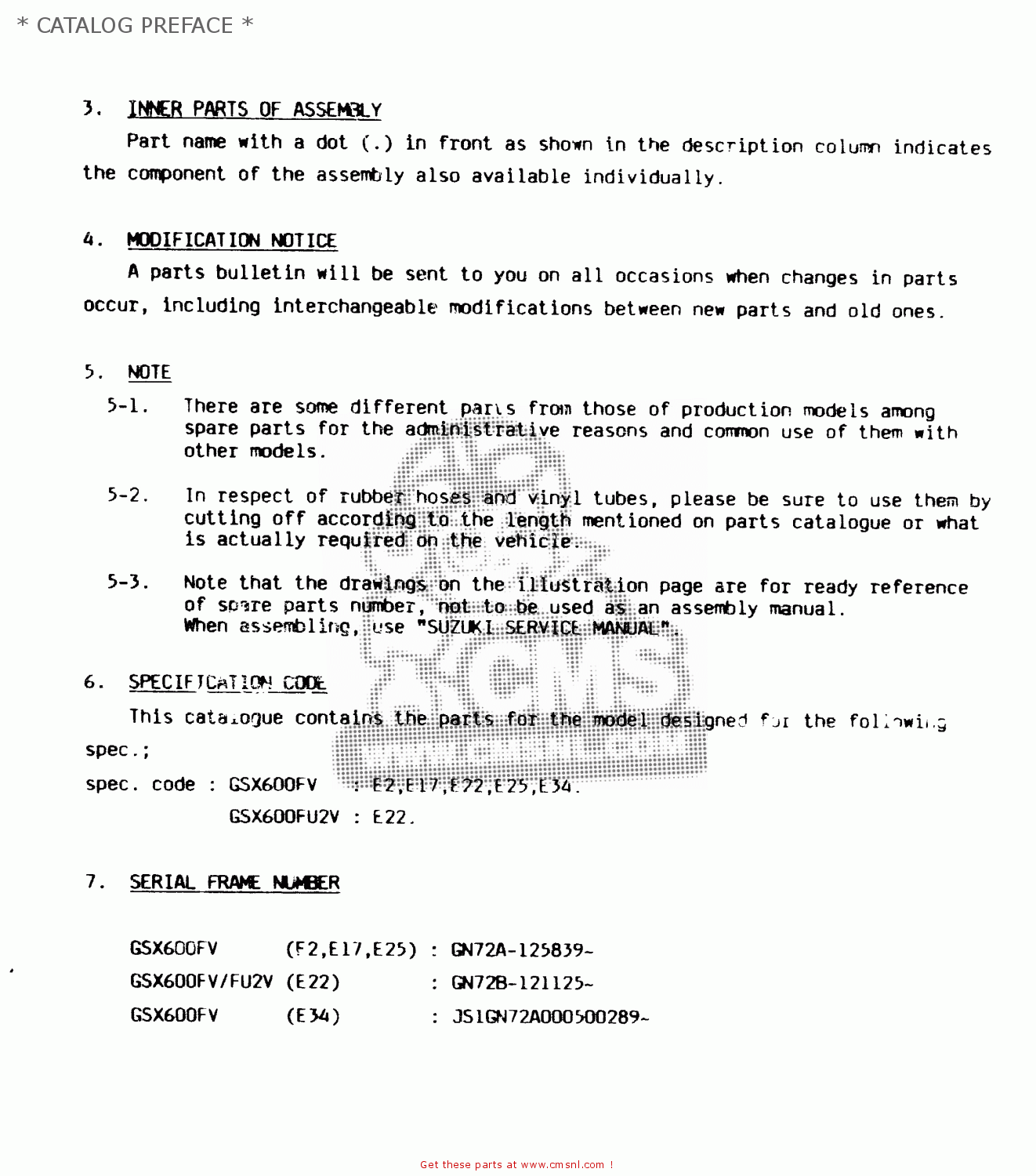 * CATALOG PREFACE * GSX600F 1997 (V) (E02 E17 E22 E25 E34)