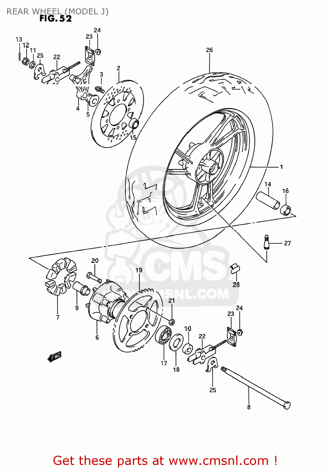 REAR WHEEL (MODEL J) GSX600F KATANA 1991 (M) USA (E03)