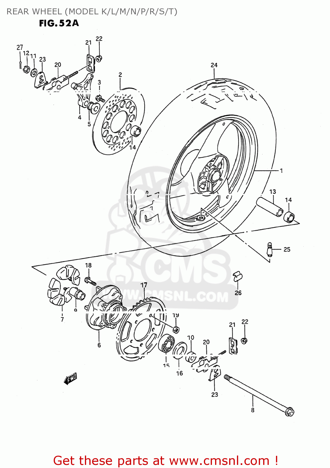 REAR WHEEL (MODEL K/L/M/N/P/R/S/T) GSX600F KATANA 1996 (T) USA (E03)