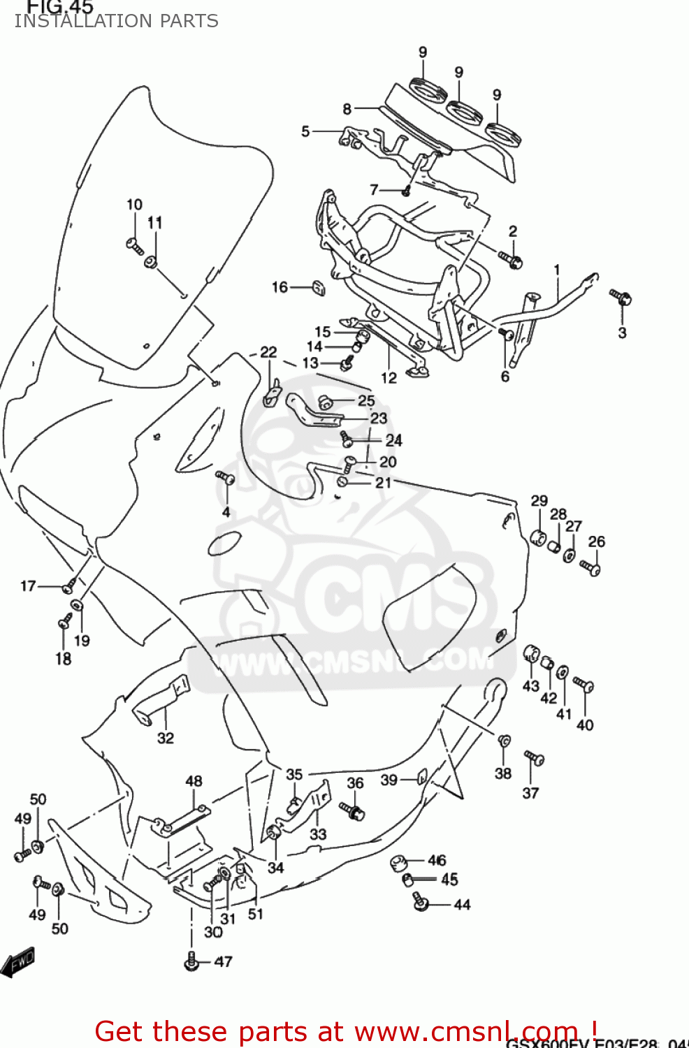 INSTALLATION PARTS GSX600F KATANA 1997 (V) USA (E03)