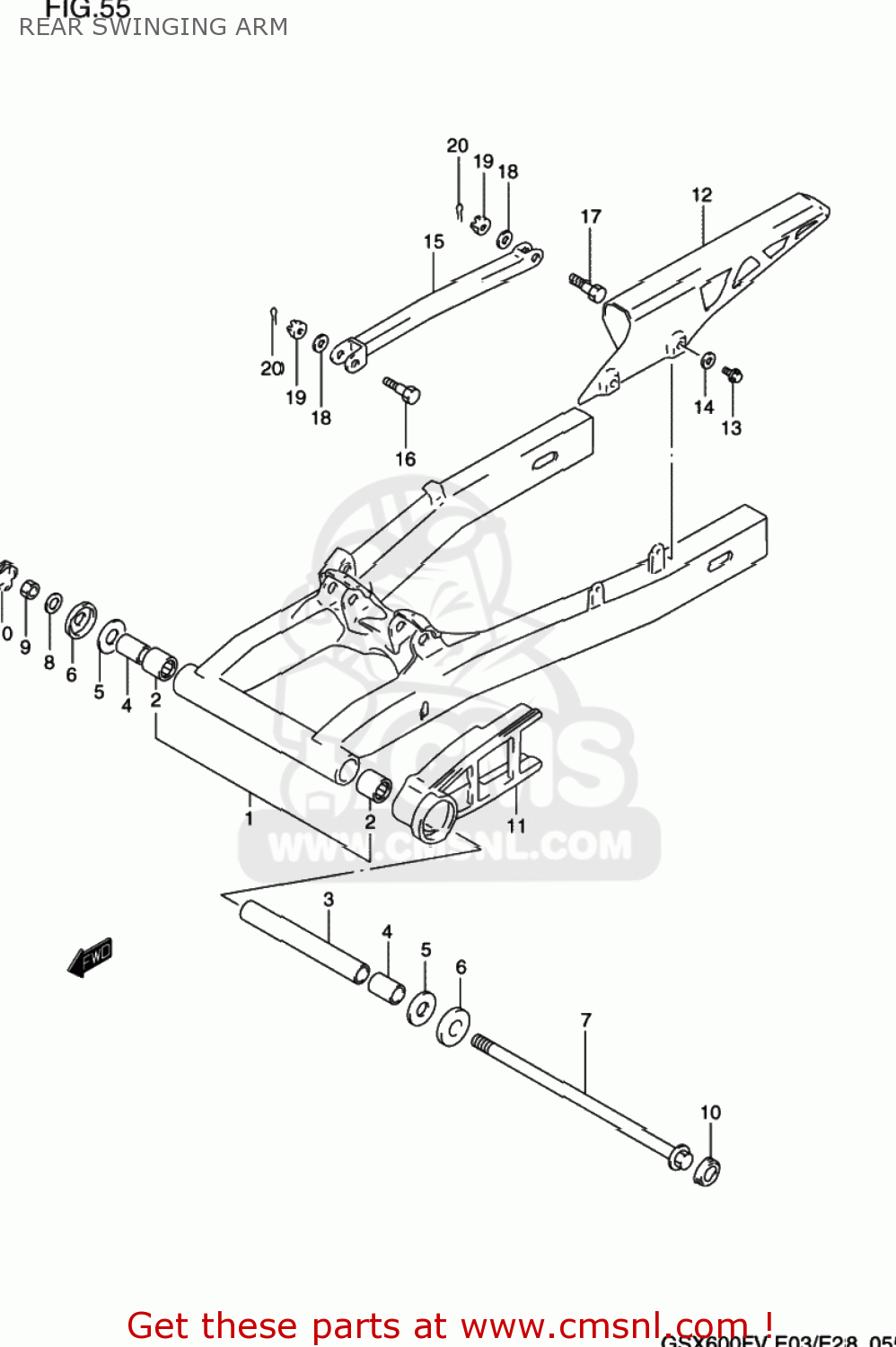 REAR SWINGING ARM GSX600F KATANA 1997 (V) USA (E03)