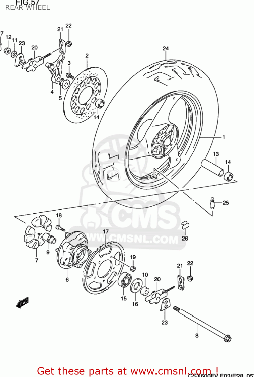 REAR WHEEL GSX600F KATANA 1997 (V) USA (E03)