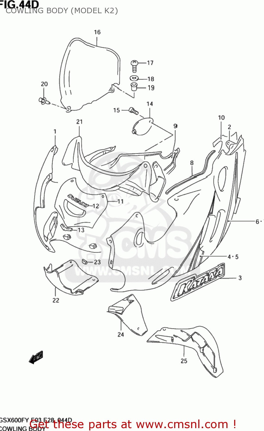COWLING BODY (MODEL K2) GSX600F KATANA 1998 (W) USA (E03)