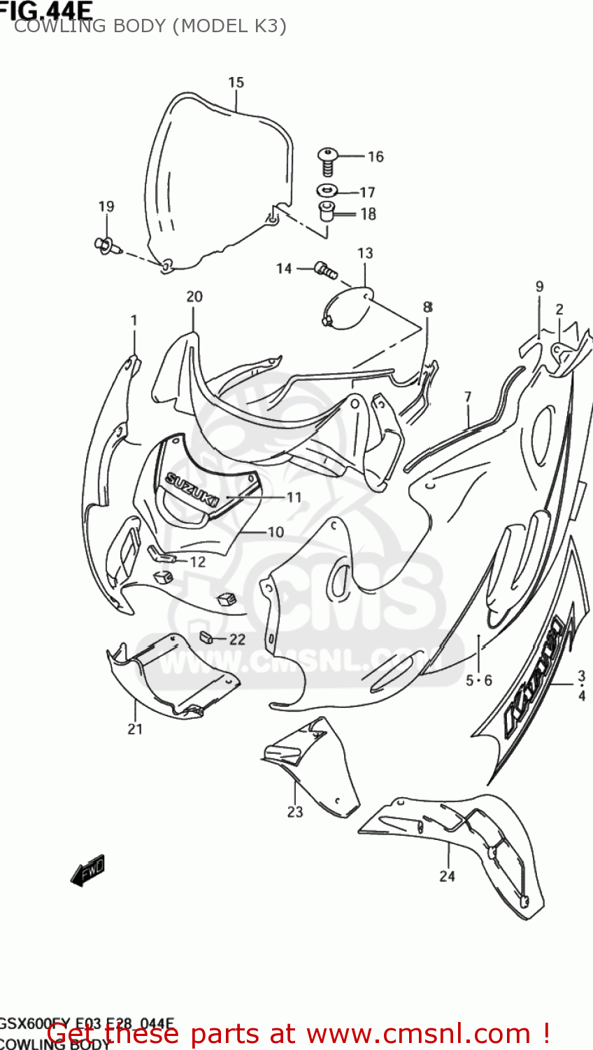 COWLING BODY (MODEL K3) GSX600F KATANA 1998 (W) USA (E03)