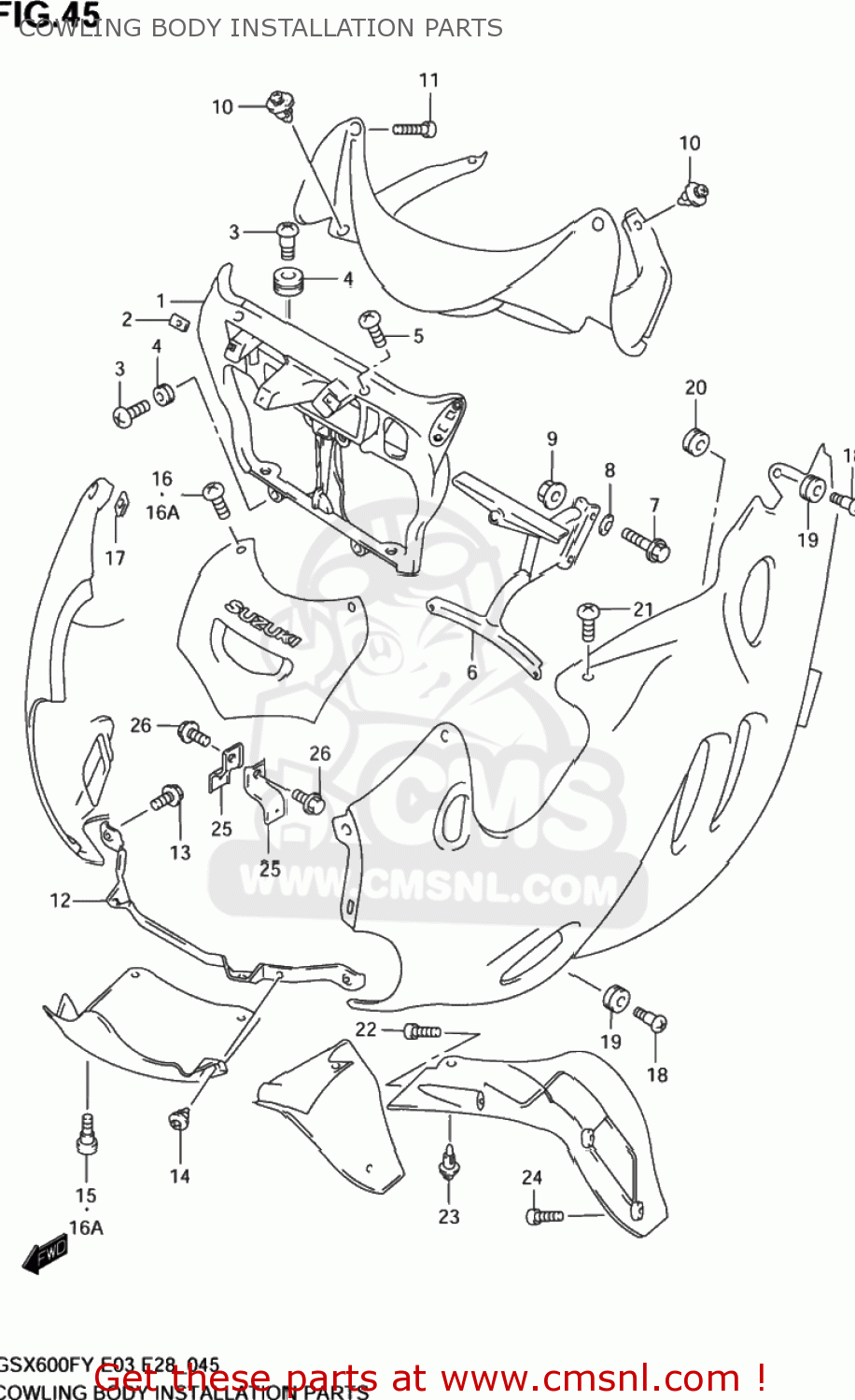 COWLING BODY INSTALLATION PARTS GSX600F KATANA 1998 (W) USA (E03)