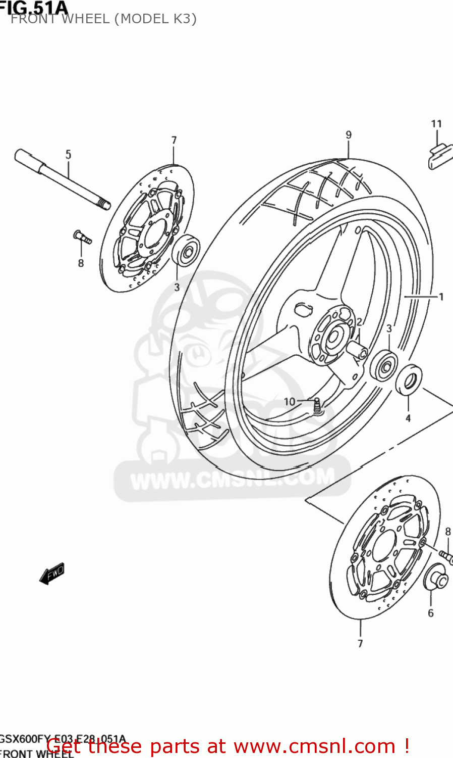FRONT WHEEL (MODEL K3) GSX600F KATANA 1998 (W) USA (E03)