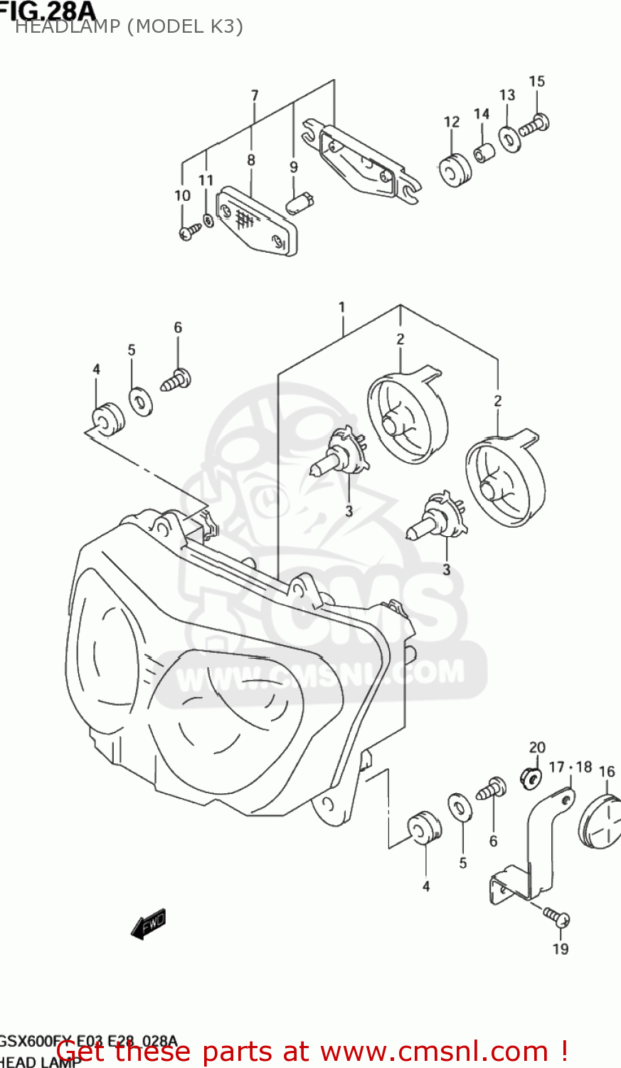 HEADLAMP (MODEL K3) GSX600F KATANA 1998 (W) USA (E03)