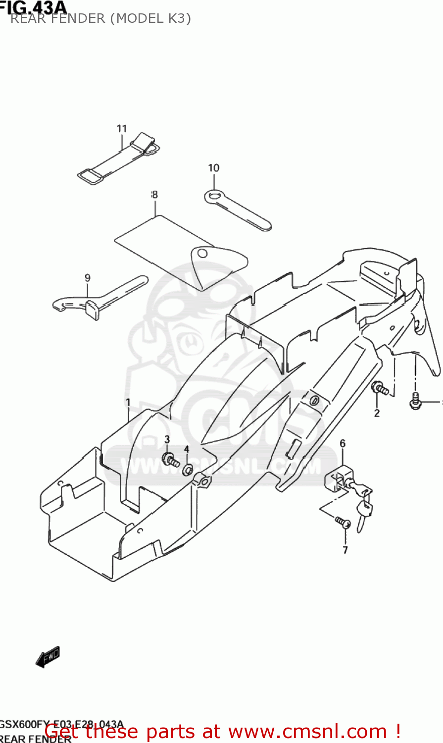 REAR FENDER (MODEL K3) GSX600F KATANA 1998 (W) USA (E03)