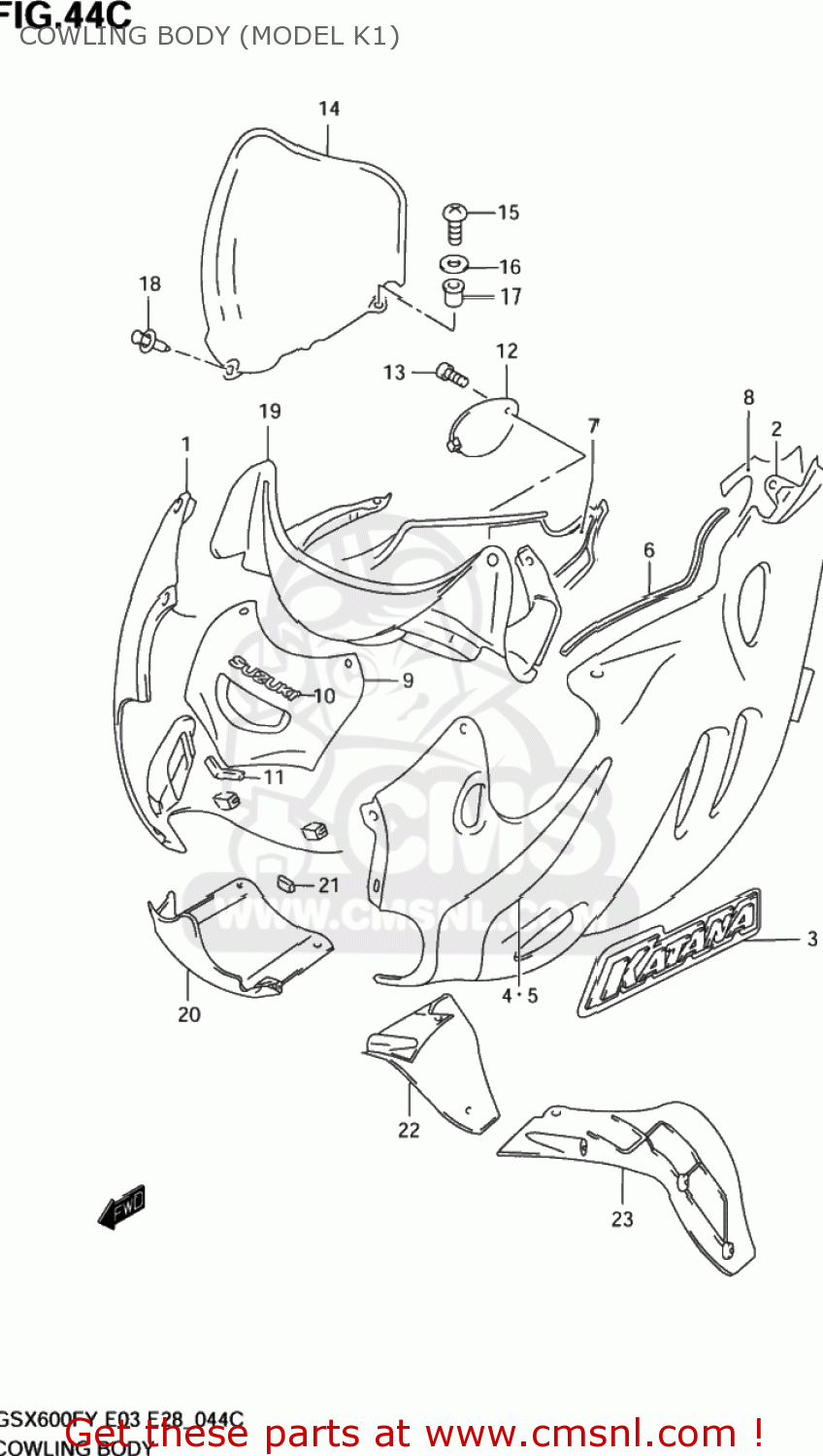 COWLING BODY (MODEL K1) GSX600F KATANA 1999 (X) USA (E03)