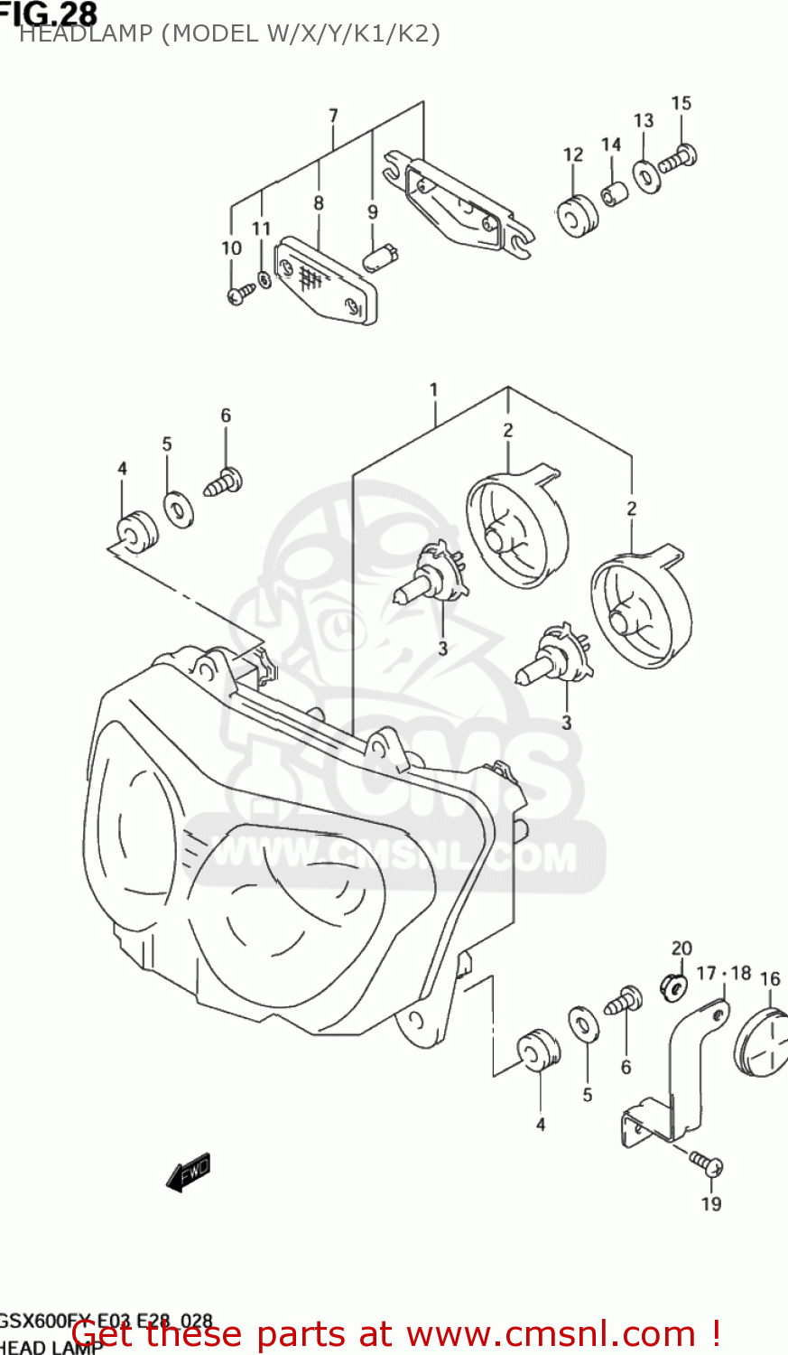 HEADLAMP (MODEL W/X/Y/K1/K2) GSX600F KATANA 1999 (X) USA (E03)