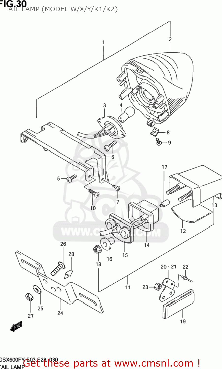 TAIL LAMP (MODEL W/X/Y/K1/K2) GSX600F KATANA 1999 (X) USA (E03)