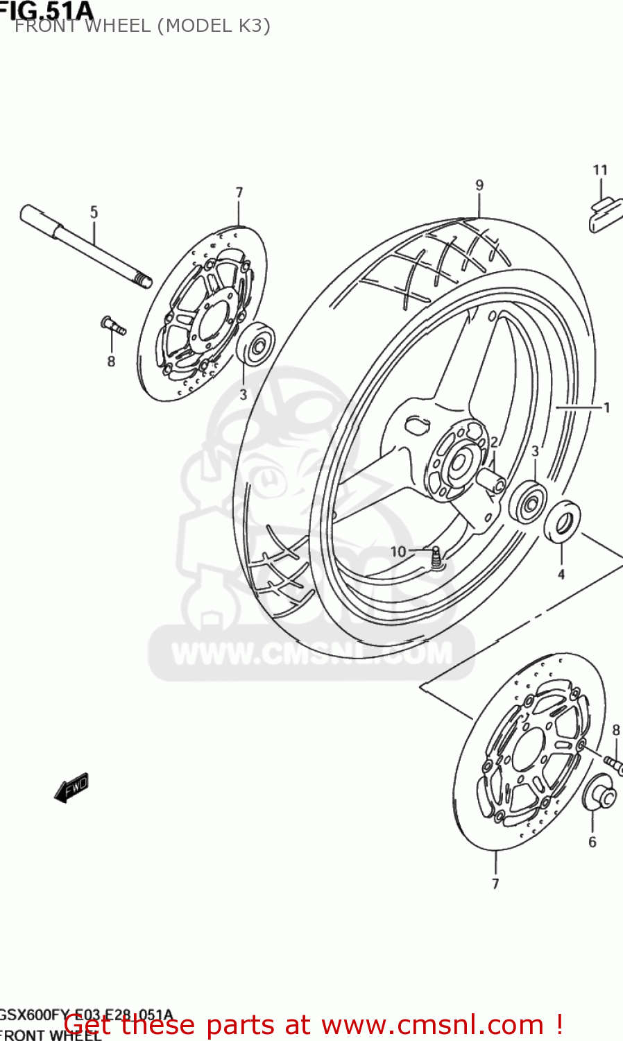 FRONT WHEEL (MODEL K3) GSX600F KATANA 2000 (Y) USA (E03)