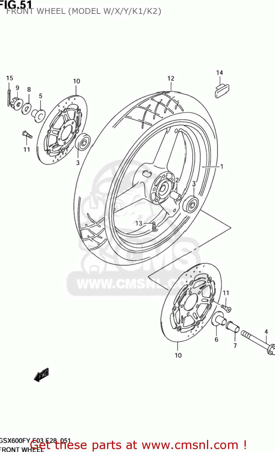 FRONT WHEEL (MODEL W/X/Y/K1/K2) GSX600F KATANA 2001 (K1) USA (E03)