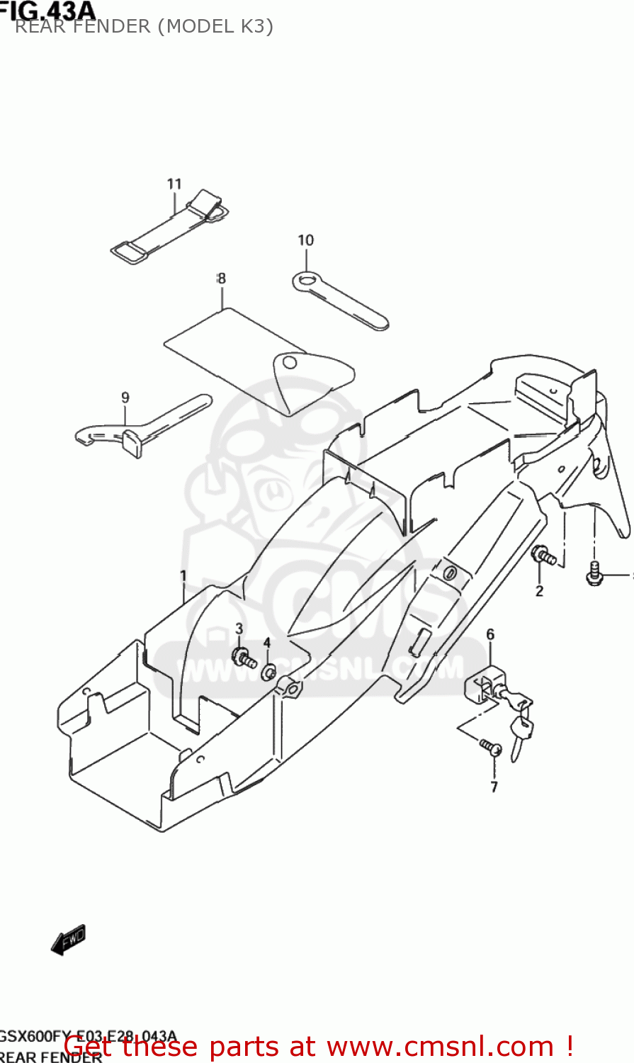 REAR FENDER (MODEL K3) GSX600F KATANA 2001 (K1) USA (E03)
