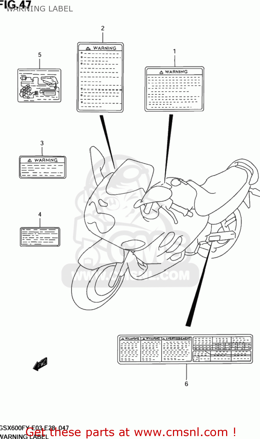 WARNING LABEL GSX600F KATANA 2001 (K1) USA (E03)
