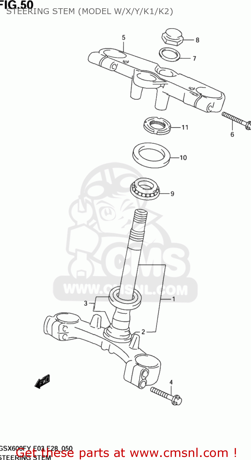 STEERING STEM (MODEL W/X/Y/K1/K2) GSX600F KATANA 2002 (K2) USA (E03)