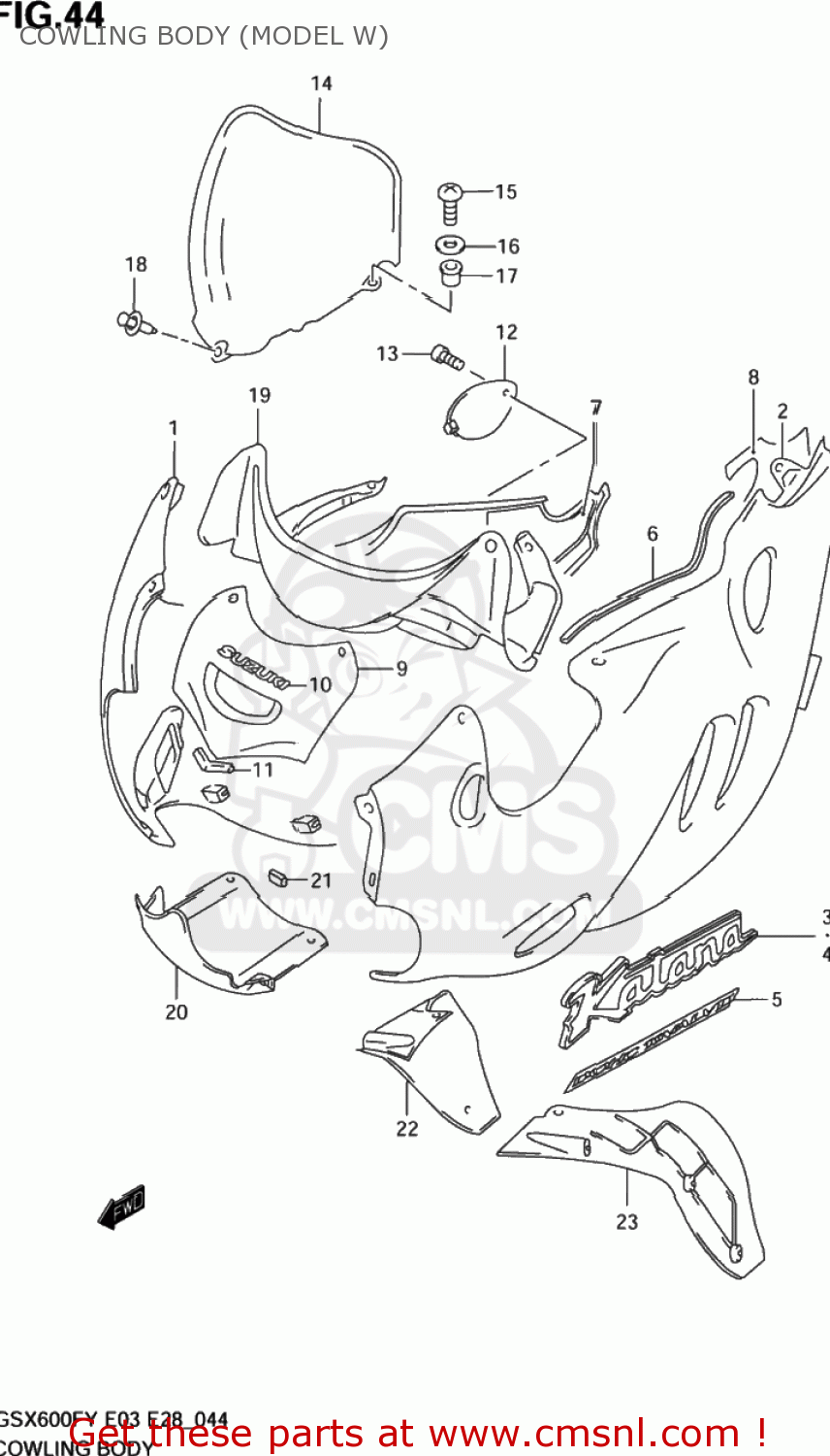 COWLING BODY (MODEL W) GSX600F KATANA 2003 (K3) USA (E03)