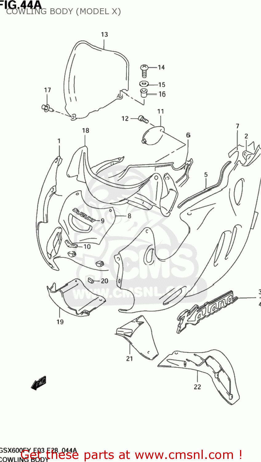 COWLING BODY (MODEL X) GSX600F KATANA 2003 (K3) USA (E03)